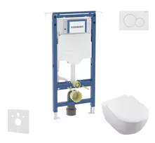 Geberit Duofix - potinkinio elemento komplektas, Villeroy & Boch unitazas ir sėdynė, Sigma01 mygtukai, DirectFlush, SoftClose, CeramicPlus, Alpine White SANI11CK3113