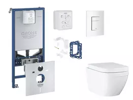 Grohe Rapid SLX - Komplektas: Potinkinis bakelio elementas, unitazas su švelnaus uždarymo dangčiu, Skate Cosmopolitan mygtuko mygtukas ir Fresh konversijos rinkinys, Triple Vortex, Alpine White SANI11BB3136
