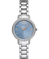 ARMANI moteriškas laikrodis AR11585 nerūdijančio plieno kvarcinis 32 mm sidabriniu ciferblatu