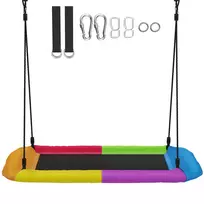 Lizdinė sūpynė, reguliuojamo aukščio, kabinamoji sūpynė iki 300kg su reguliuojamais lynais, 3-8 metų vaikams, 148x77x180 cm, daugiaspalvė