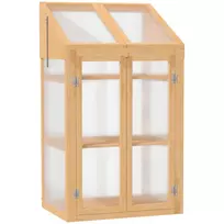 Mini Šiltnamis 70 x 50 x 120 cm | Su Dangčiu, Langu, Dvigubomis Durimis ir 3 Lentynomis, Žiemai Atspari Pakelta Lysvė Sode, Balkone, Rudos Spalvos