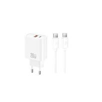 XO sieninis įkroviklis CE42 PD 30W 1x USB-C 1x USB baltas + laidas USB-C – USB-C