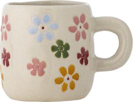 Bloomingville Puodelis Millie 110 ml, smėlio spalvos su gėlėmis