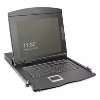 DIGITUS Modular 19 colių HD LCD KVM konsolė su 8 prievadų HDMI KVM jungikliu, jutikliniu kilimėliu, vokiška klaviatūros išdėstymu
