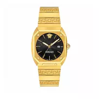VERSACE moteriškas laikrodis VE8F00424, 44 mm juodas ciferblatas su odiniu dirželiu