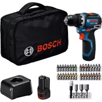 Bosch Professional GSR 12V-32 Akumuliatorinis Gręžtuvas-Suktuvas (12V, 2x 2.0Ah Li-Ion, 36 dalių priedų rinkinys, dėklas, mėlynas/juodas)