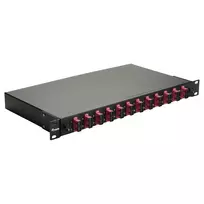 Equip 12 prievadų optinio pluošto sujungimo dėžutė, SC Duplex, OM4, 1U, pilnai sukomplektuota, juoda