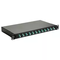 Equip 12 prievadų optinio pluošto sujungimo dėžutė, LC Duplex, OM3, 1U, su įranga, juoda