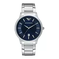 Armani AR2477 vyriškas kvarcinis chronografo laikrodis su plienine apyranke ir mėlynu ciferblatu, 43 mm