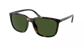 Vyriški akiniai nuo saulės Ralph Lauren PH4185U – blizgūs juodi kvadratiniai rėmeliai, tamsiai pilki lęšiai, 56 mm