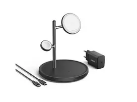Anker MagGo belaidžio įkrovimo stotelė (15W, 3-in-1 stovas) su laidu ir įkrovikliu