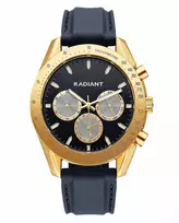 RADIANT RA668709 Vyriškas analoginis kvarcinis laikrodis, 44 mm, juodas ciferblatas, odinis dirželis
