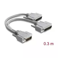 Delock Y kabelis Serial RS-232 LFH D-Sub HD 60 kontaktų kištukas į 2x D-Sub 25 kontaktų kištuką 0,3 m pilkas