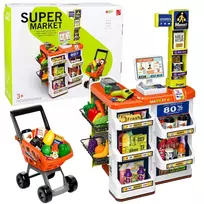 LEAN TOYS Didelis prekybos centro kasos aparato ir vežimėlio rinkinys - 60 dalių su šviesomis, garsais ir aksesuarais, vaidmenų žaidimo žaislas vaikams nuo 3 metų