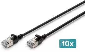 DIGITUS CAT 6A F-FTP Slim Patch Laidas, 1 m, juodos spalvos, 10 vnt. pakuotė