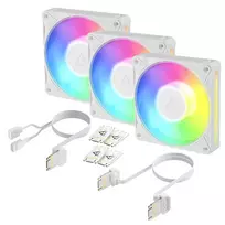 Arctic BioniX P12 A-RGB White 3-Pack – 120 mm PWM korpuso ventiliatorius su adresuojamu RGB ir daugina grandine, 450-3000 RPM