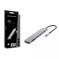 CONCEPTRONIC 7-in-1 USB-C Docking Station su HDMI, USB-C PD, 2x USB-A, SD ir MicroSD kortelių skaitytuvais, 25 cm kabeliu, Space Grey