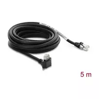 Delock GigE kameros laidas RJ45 90° kampu su varžtais, jungties ilgis 28 mm iki RJ45 Cat.6 S/FTP 5 m juodas