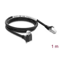 Delock GigE kameros laidas RJ45 vyriškas 90° kampu su varžtais, 28 mm jungties ilgis į RJ45 vyrišką Cat.6 S/FTP 1 m juodas