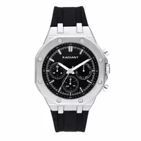 RADIANT RA651704 Vyrų analoginis kvarcinis laikrodis – 44mm nerūdijančio plieno, juodas ciferblatas, sidabrinė apyrankė