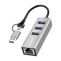 Logilink UA0440 USB 3.2 Gen 1 3-Port Hub su Gigabit Ethernet adapteriu, USB-C ir USB-A jungtimi, aliuminio korpusas