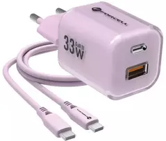 Forcell F-Energy GaN III VT-41 33W 1x USB-C 1x USB-A PD 3.0 QC 4.0 sieninis įkroviklis violetinis