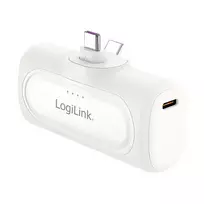 LogiLink PA0349W mobilusis maitinimo bankas, 5000 mAh, LiPo, įmontuotas sulankstomas USB-C kištukas ir USB-C prievadas, baltas