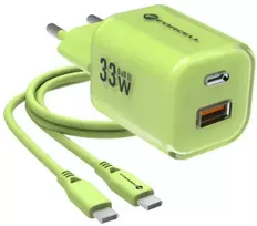 Forcell F-Energy GaN III VT-41 33 W sieninis įkroviklis, 1x USB-C PD 3.0/PPS ir 1x USB-A QC 4.0, žalias