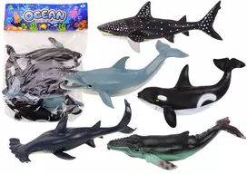 LEAN TOYS 17521 Jūros gyvūnų figūrėlių rinkinys – orka, ryklys, banginis, delfinas, vėžlys ir manta – įvairiaspalvis