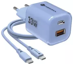 Forcell F-Energy GaN III VT-41 33W USB-C & USB-A sieninis įkroviklis, PD 3.0, QC 4.0, mėlynas