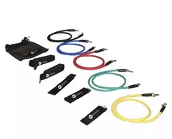 TUNTURI RS Sports Tubing Set Medium – 5 pasipriešinimo vamzdelių rinkinys su rankenomis, kulkšnies dirželiais, durų inkaru ir nešiojimo krepšiu