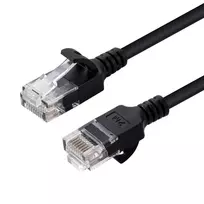 MICROCONNECT U/UTP CAT6 0.3m juodas plonas Ethernet pataisos kabelis