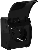 VIPLAST KOALA Paviršinio montavimo rozetė su įžeminimu ir dangteliu, juoda, IP44, 16A, 250V, 2P+E