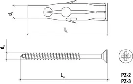 WKRĘT-MET RU-06045 universalus sieninis kaištis 6 x 45 mm, 100 vnt., pilkas