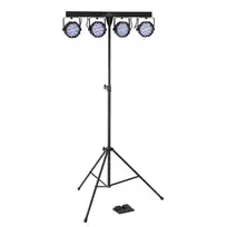 Soundsation 4LEDKIT-PARTY2 4-in-1 LED apšvietimo rinkinys su Derby, PAR, Stroboskopu, Lazeriu, Trikojžiu, IR nuotolinio valdymo pultu ir Pėdų valdikliu