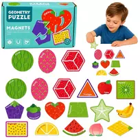 LEAN TOYS Magnetic Puzzle Learning Fruits 30 dalių – edukaciniai vaisių magnetai lentoms ir šaldytuvui