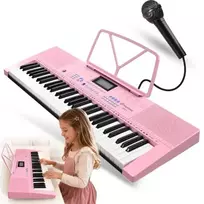 SUPRIMO EK611 PK 61 klavišų mokomoji elektrinė klaviatūra su mikrofonu, rožinė