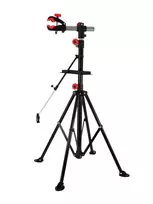 AWTOOLS Dviračių remonto stovas 30kg, 360° sukamas spaustukas, sulankstomas trikojis, įrankių padėklas, aukštis 107-190cm, juodas/raudonas