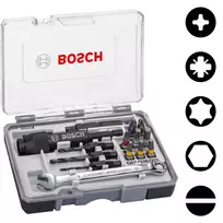 Bosch 2607002786 20 dalių atsuktuvų antgalių rinkinys su magnetiniu universaliu laikikliu, 25 mm S2 plieno antgaliai Phillips, Pozidriv, plokštiems, Torx, Hex