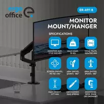 Ergo Office ER-691 B Dujinės spyruoklės monitoriaus laikiklis 17-32 inch ekranams, 1-10 kg, matinė juoda, VESA 75/100