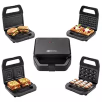 PMS 4-in-1 MELTO sumuštinių keptuvė su keičiamomis plokštėmis sumuštiniams, vafliams, griliui, sausainiams/riešutams, 800 W, juoda/sidabrinė