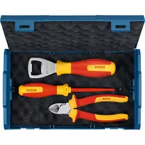 Bosch PRO 3 dalių rankinių įrankių rinkinys L-BOXX Mini dėkle (kombinuotos replės, vandentiekio replės, kanceliarinis peilis) mėlynas