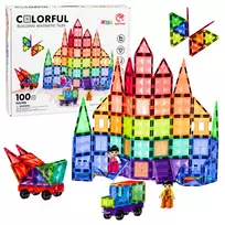 LEAN TOYS Magnetiniai konstrukciniai blokeliai 3D plokštės Kūrybiniai STEM spalvoti 100 vnt.
