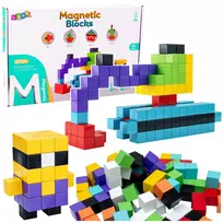 LEAN TOYS Magnetiniai konstruktoriaus kubeliai 3D blokeliai spalvoti 96 vnt.