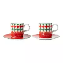 Bialetti Tricolore Espresso puodelių su lėkštutėmis rinkinys (2 puodeliai, 2 lėkštutės)