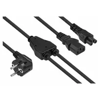 Kabelmeister Schuko Power Splitter Cable, 90° kampu lenktas kištukas į C13 + C5, juodas, 2m