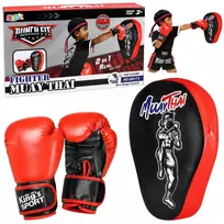 LEAN TOYS 2-in-1 Muay Thai bokso treniruočių rinkinys su pirštinėmis ir fokusavimo letenomis, juoda