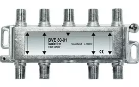 AXING BVE 8-02 8 krypčių F tipo skirstytuvas 5-2400 MHz, 75 omų, cinkuoto liejimo korpusas