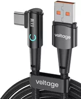 VOLTAGE PowerAngle 66W PD USB-A į USB-C kampinis laidas, 1 m, juodas