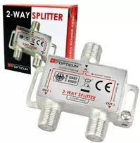 OPTICUM ANT0041 2 krypčių palydovinio ir antžeminės TV signalo skirstytuvas, 5-2400 MHz, F tipo, DC pralaidumas